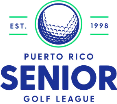Logo de una bola de golf con las palabras Puerto Rico Senior Golf League Logo al dorso